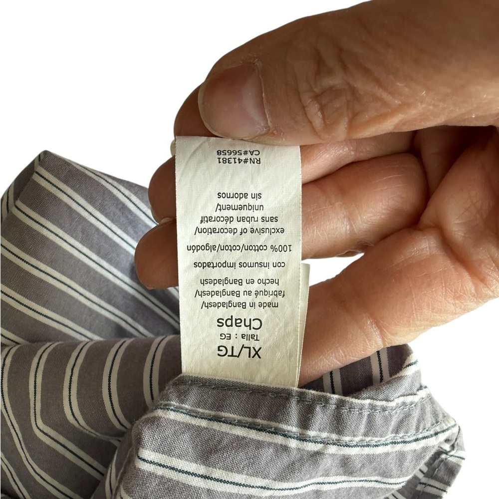 Chaps Classic Fit Button Down Shirt Mens XL Gray And White Stripes PREPPY - Picture 6 of 11